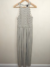 Ann Taylor Maxi Dress Size 8 Women's Sleeveless Ivory Black Rope Stripe