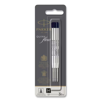 3 Parker Quink Flow Pen Refills Black Ink MEDIUM 3 PK FRANCE NEW