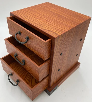 Japanese Wooden 3 Drawer Chest Box Tansu Style Vintage Small Storage Japan - Image 1 of 4