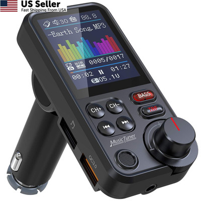 Nulaxy KM30 Bluetooth Car Adapter, FM Transmitter with 1.8'' Small, Black 