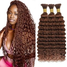 Brown Human Braiding Hair 30 30 30 Inch Curly Boho 3 Packs 150g