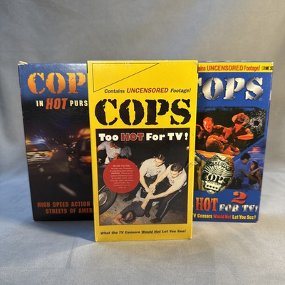 #ad 3 COPS VHS: Too Hot for TV Vol 1 2 and In Hot Pursuit. One New Sealed $16.00