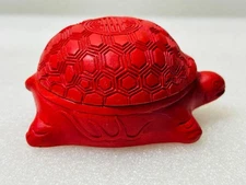 Red Turtle Incense Container Carved Lacquer Black Interior 6-Sided Design