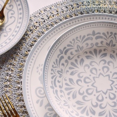 Servizio Piatti Tognana Arabesque Per 6 Persone - 18 Pezzi In Porcellana, Colore Azzurro Su Bianco, Lavabile In Lavastoviglie E Microonde