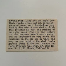 Eagle Products Co Eagle Dies Long Live The Eagle El Monte CA 1966 Ad SAH8-S25