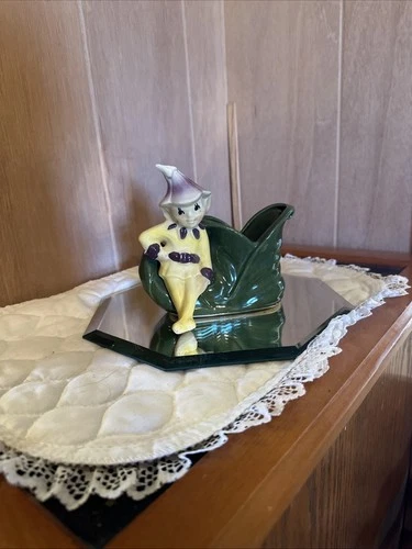 vintage Shawnee Pottery "Pixie Elf on Green Shoe" planter, model #765
