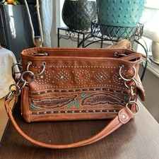 American Bling Western Tooled Studded Faux Leather Shoulder Bag Boho cowgirl