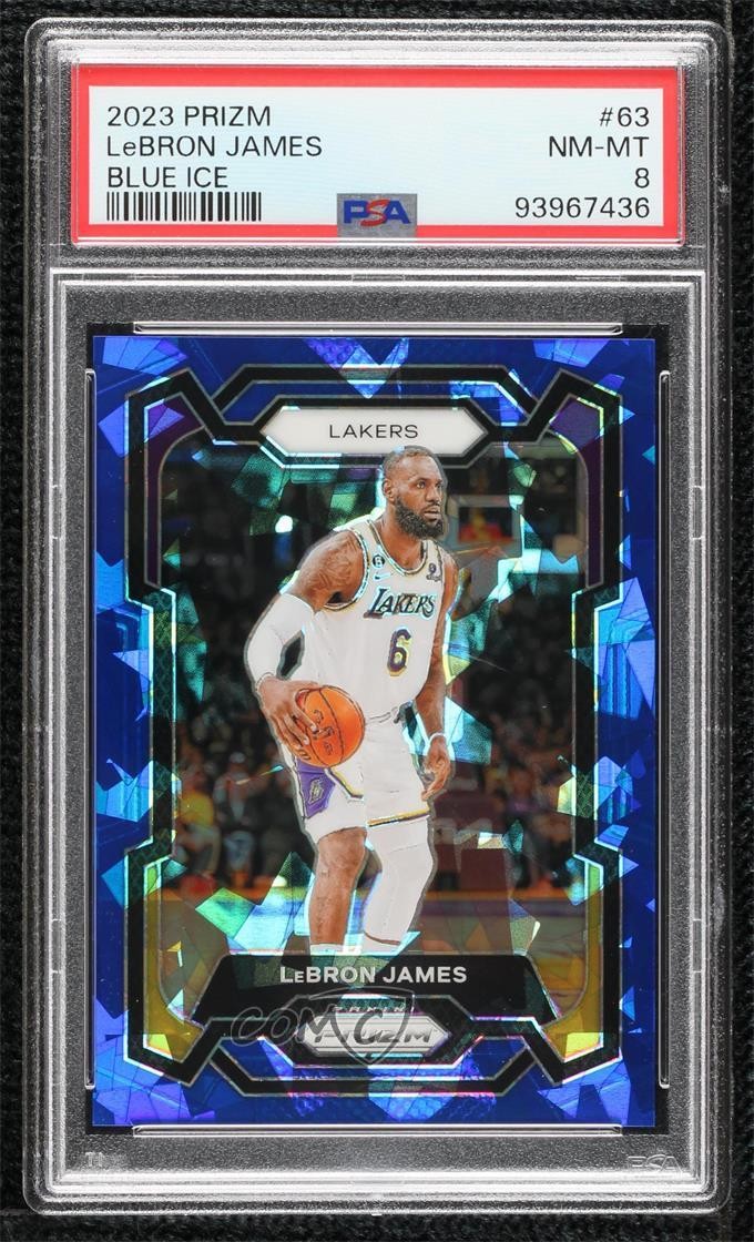 2023-24 Panini Prizm Blue Ice Prizm 13/125 LeBron James #63 PSA 8 hs9