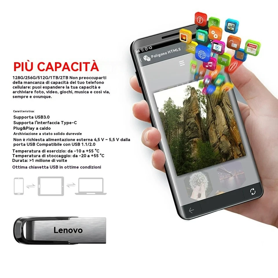 Chiavetta USB 3.0 1TB 2TB Pen Drive Metallo Alta Velocità Memory Stick Portatile - Immagine 3 di 4