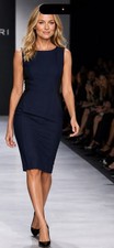 Tahari colorblock navy black sheath dress, sleeveless crew neck, size 14