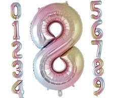 40" Large Rainbow Gradient Helium Foil Number 8 Balloon Party Decorations