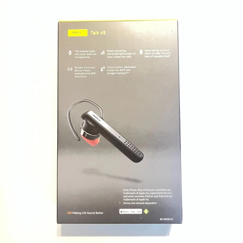 Jabra Talk 45 Bluetooth Headset Silver HD Voice Noise Cancel Brand New - Image 2 of 2