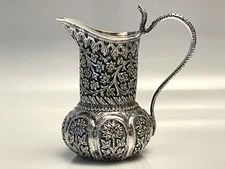 Antique Kashmiri Indian 900 Silver Creamer Cream Jug Cobra Snake Handle Kutch
