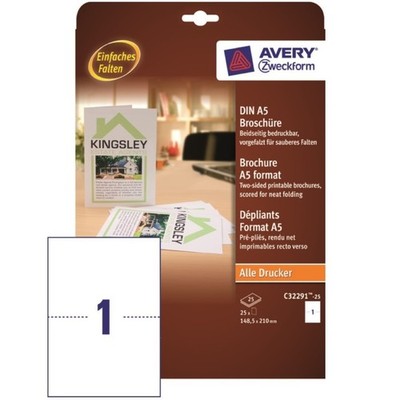 Avery 25x Karten Broschüre A5 Weiß Druck-Papier Werbe-Flyer Expose A4 Drucker