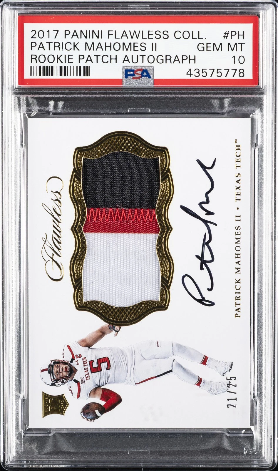 Patrick Mahomes Panini Flawless Collegiate Rookie Patch Autograph #PH Base
