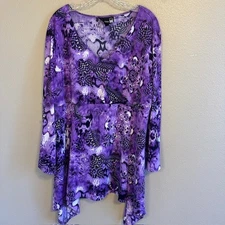 Antthony Original Women's Purple Black V-Neck Long Sleeve Tunic Blouse 2X
