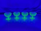 Vintage Green Depression Uranium Glass Sherbet Dishes Set Of 4 Glows Vibrant