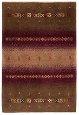 Gabbeh Tapis Persan Nomade Tissé À La Main 122x84 Cm, Orient, Brun