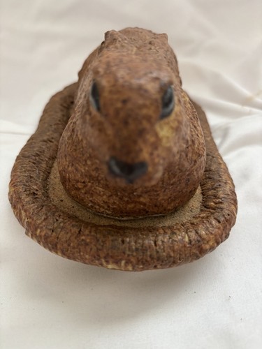 VTG French Canadian Bunny Butter Dish Stoneware Pottery Easter Rabbit Hare -RARE - Picture 8 of 9