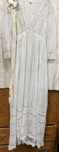 Vintage White sheer cotton wedding dress W/white net stockings