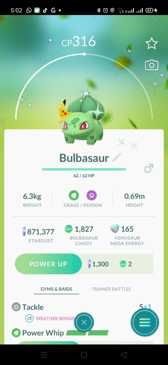 Pokémon GO Shiny Bulbasaur Wearing Hat – Trade 20.000 stardust