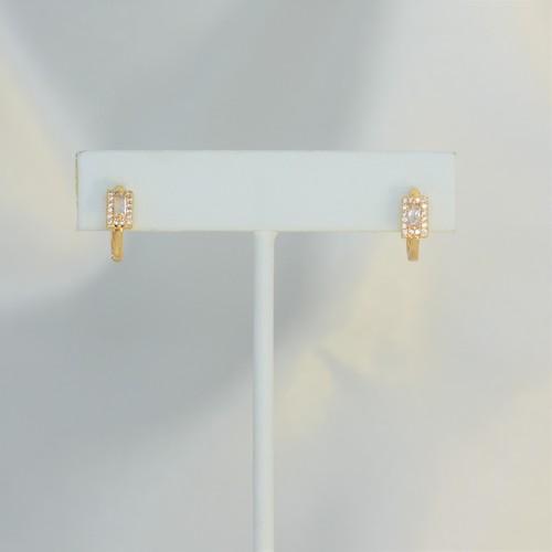 Baguette Earrings, Gold Filled Baguette CZ Huggies, Dainty Hoops, For her, Women - Picture 5 of 10