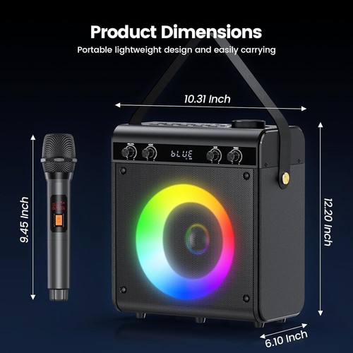 REDUCED! KARAOKE MACHINE + 2 WIRELESS MICS, RGB BLUETOOTH SPEAKER w/REMOTE NIB! - 第 3/8 張圖片
