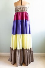 Stunning Cotton Coloured Stripe Strapless Mango Dress with Pockets, size L