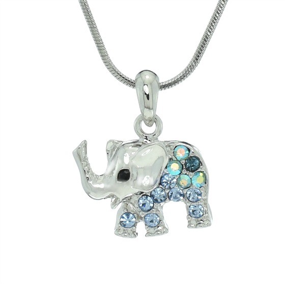 Made With Swarovski Crystal Elephant Luck Charm Blue Pendant Chain Necklace