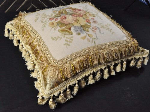 Funda de almohada de lana de punta pequeña cesta de flores con cinta azul n musical 23x23 - Imagen 7 de 12