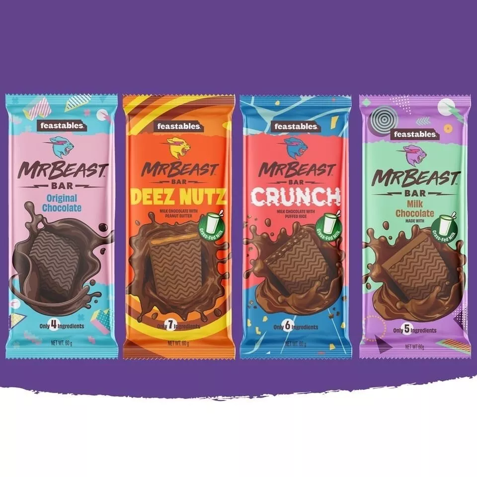 Feastables Mr Beast Milk Chocolate, Crunch Deez Nutz Peanut Butter