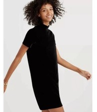 Madewell Black Velvet Mock Neck Shift Dress Size Small