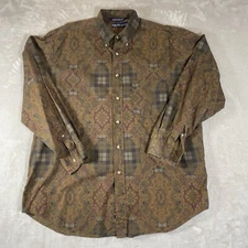 NAUTICA Vintage Shirt Mens XL  Brown Paisley Button Down Preppy