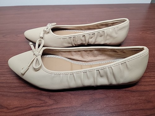 Kelly & Katie Shoes Womens 6.5 Jayla Ballet Flats Beige Leather Pointed Toe - Picture 3 of 8