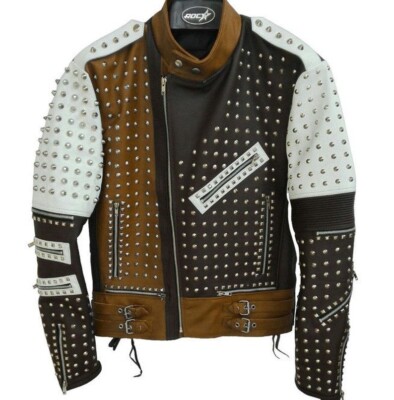 Unique Design Full Studded Biker Leather Coat Jacket Multi color CustomMade