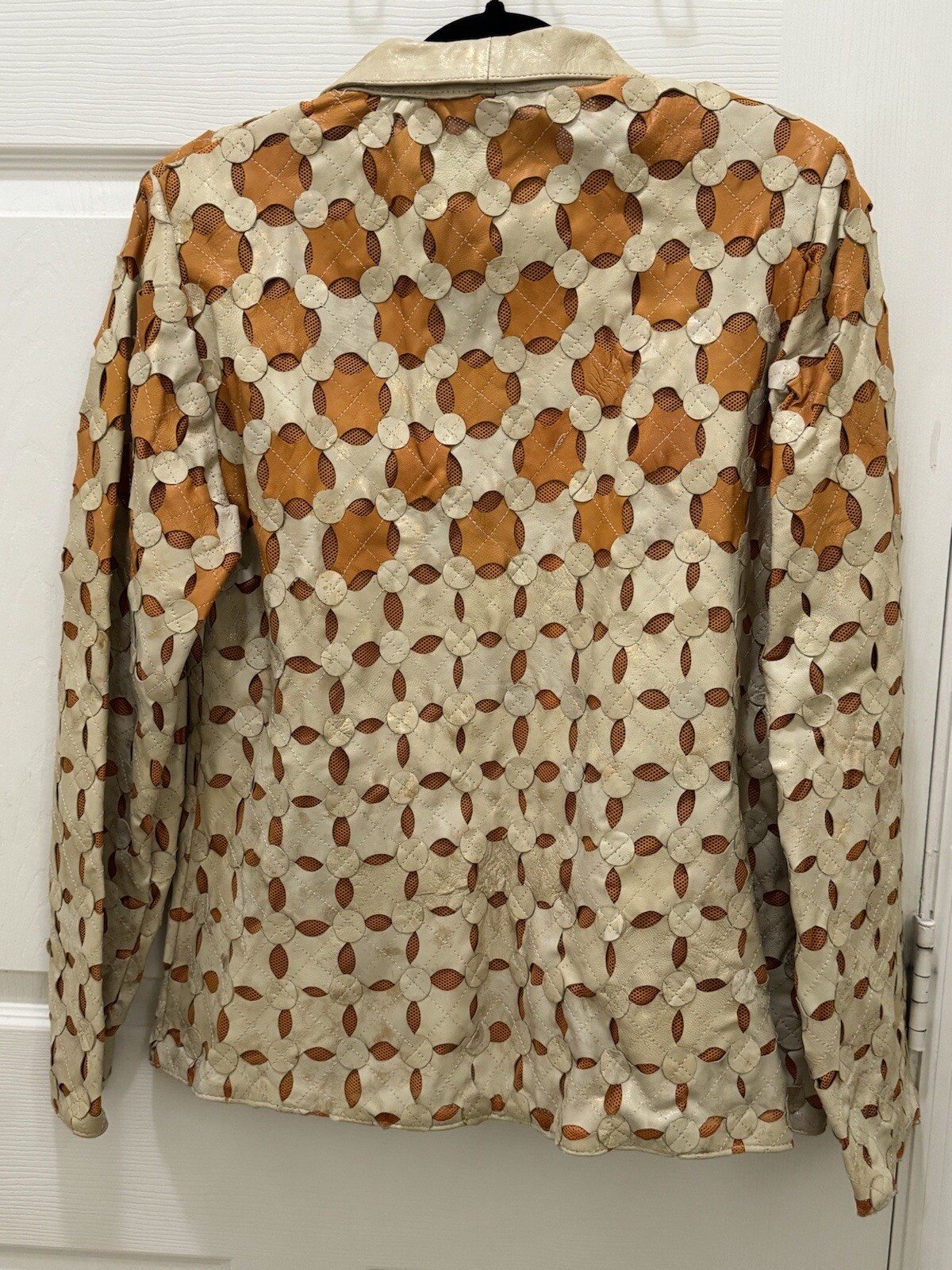 Vintage Leather And Mesh Jacket Patchwork  Beige … - image 2