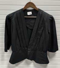 Vintage In Cinq Solid Black Open Front Blazer Suit Jacket 80s 90s Sz 16 Made USA