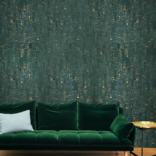 real natural cork Wallpaper green gold metallic striped textured wallcoverings - Picture 2 of 11