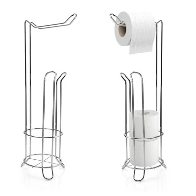CRYSTALS Free standing toilet roll holder with extra rolls storage shiny chrome bathroom