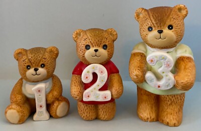 SALE!! 3 Lucy & Me Birthday Bears numbers 1, 2, and 3 L. Rigg ENESCO  82 and  84