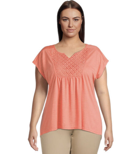 Real Size Women's Plus Size Coral Crochet Bib Tunic Top 2X NWT