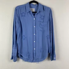 Rails Ingrid Raw French Military Stars Button Up Shirt Long Sleeve Distressed S