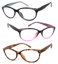 Womens Retro Cat Eye Rhinestones Reading Glasses Clear Lens Spring Hinges