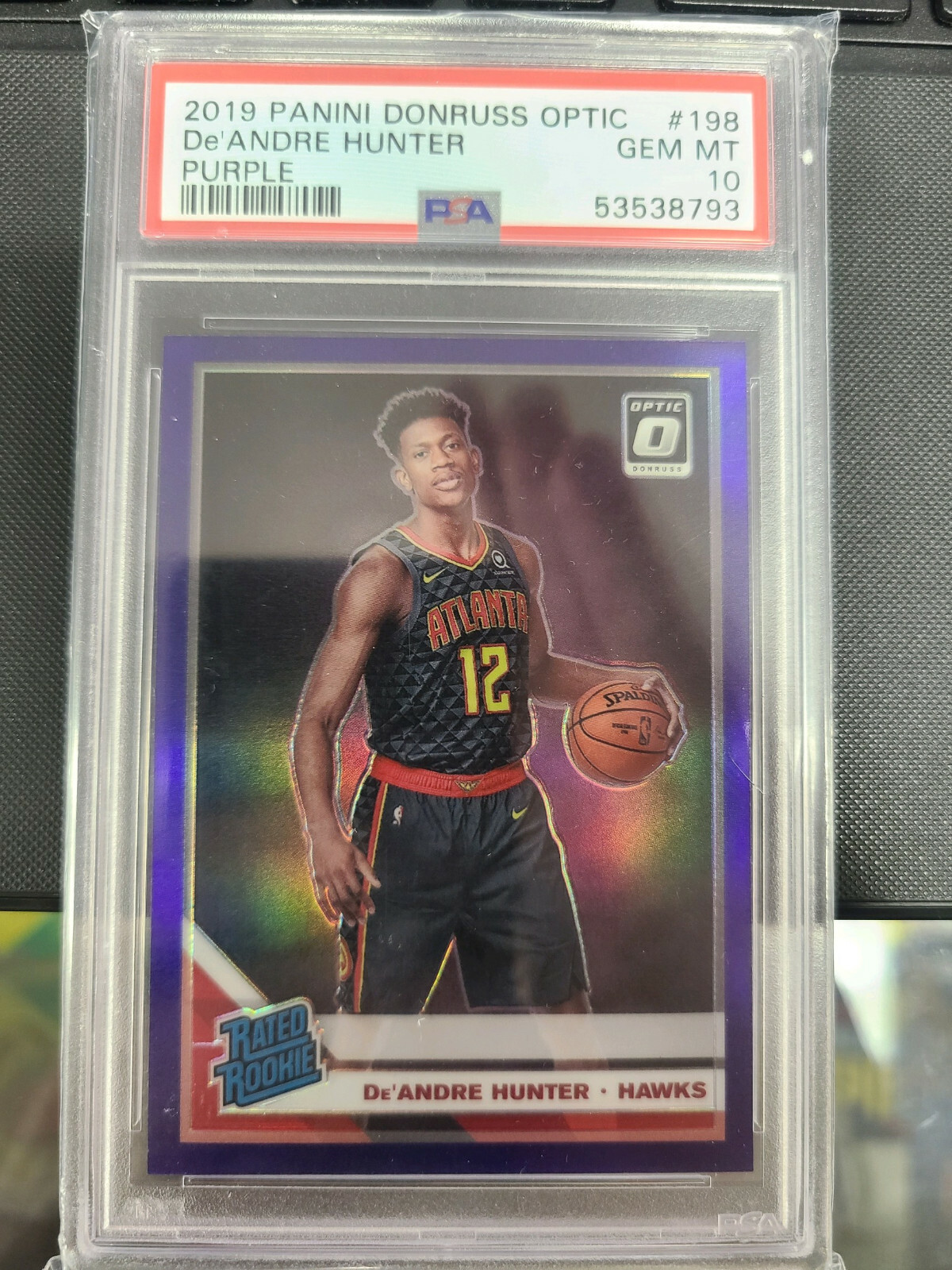 2019 Panini Optic PURPLE HOLO #198 De'Andre Hunter Rookie PSA 10 Gem Mint RC