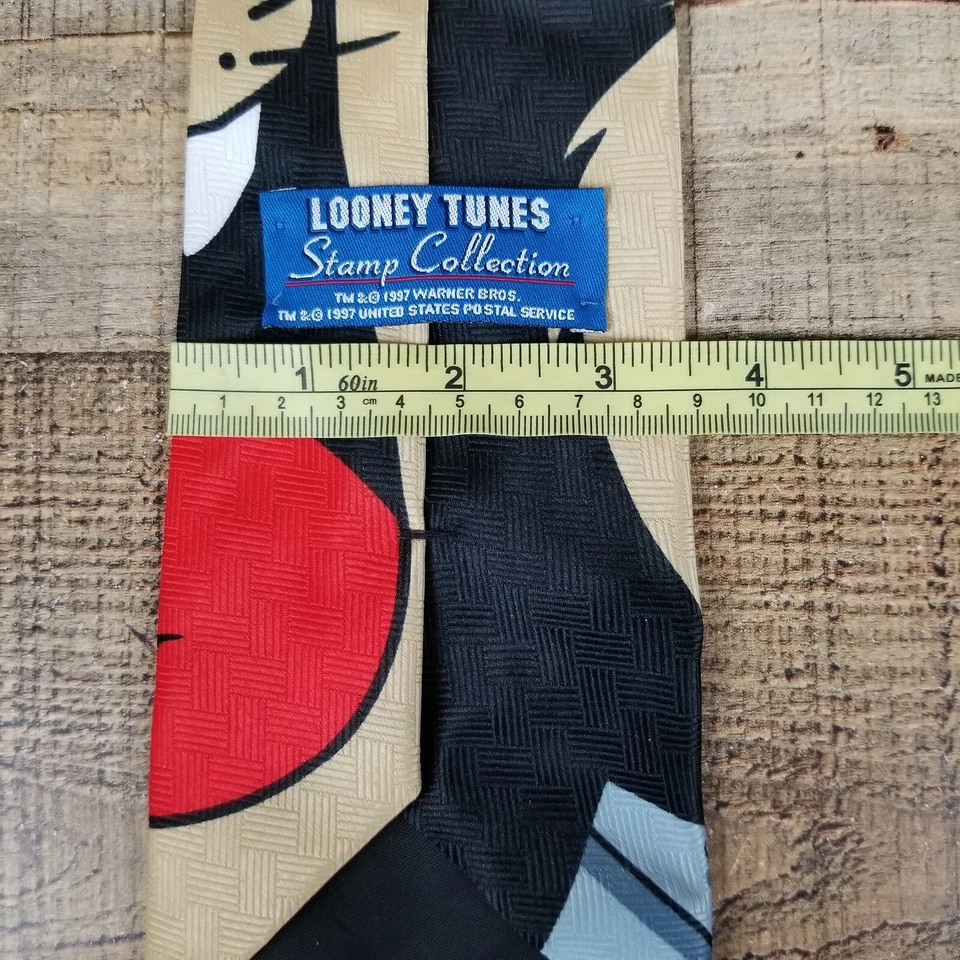 Corbata De Colección Looney Tunes 1997 Diablo de Tasmania Negra Hecha en EE. UU. USPS Colección de Estampillas Foto 4 de 4