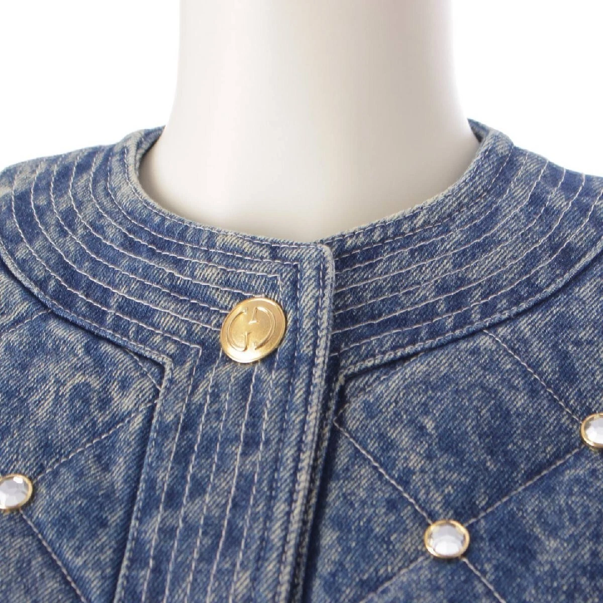 GUCCI Giacca Denim Trapuntata Cristallo Marmo Blu Taglia:34 Cotone Italia Donna
