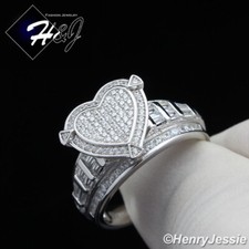 WOMEN SOLID 925 STERLING SILVER ICY BLING CZ HEART SHAPE ENGAGEMENT RING SR88