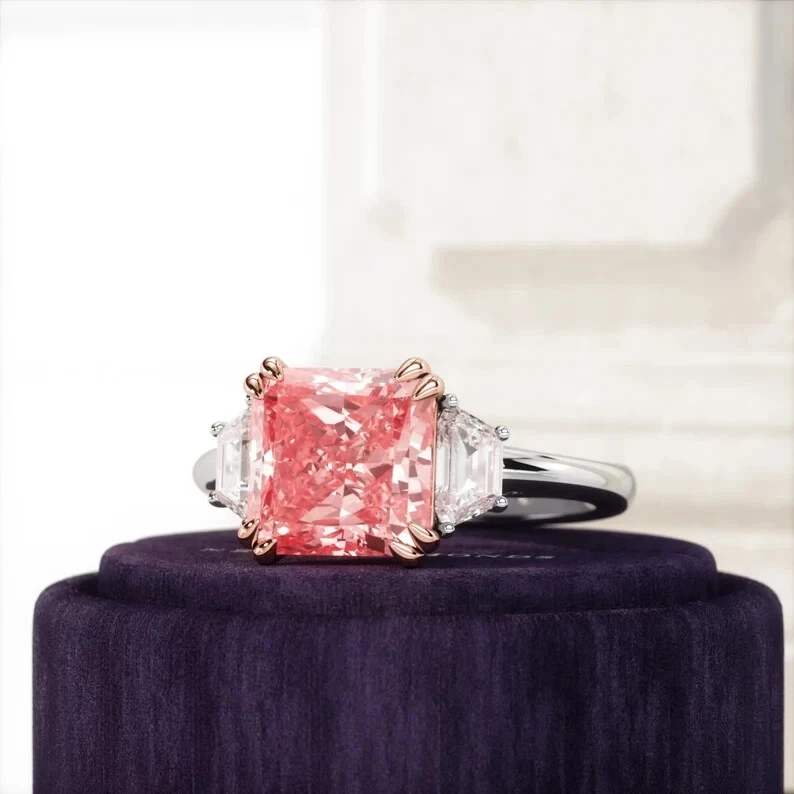 Black Friday Gift Fancy Vivid Pink Lab Grown Diamond IGI 14k Two Tone Gold Ring - Image 3 of 4