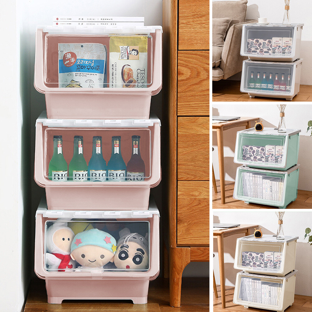 Stacking Storage Box Chest Flip Door Kids Toy Sundries Organizer Case  Wheeled UK