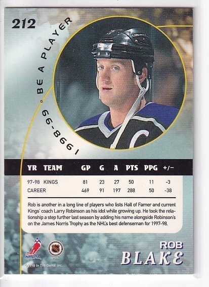 1998-99 In the Game Be a Player #212 Rob Blake Los Angeles Kings - Image 2 of 2